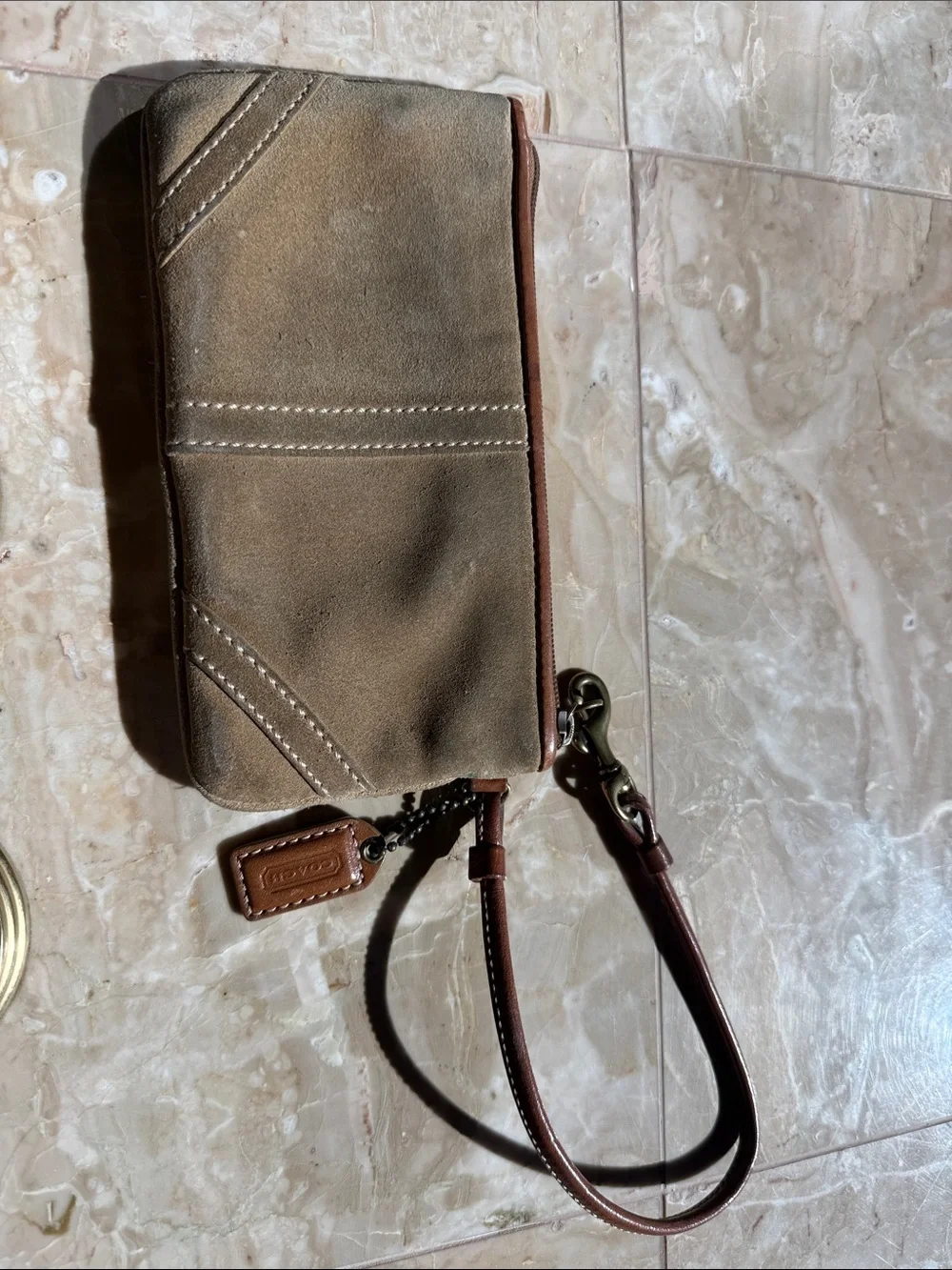 Vintage COACH Brown Suede Wristlet / Cosmetic Bag
